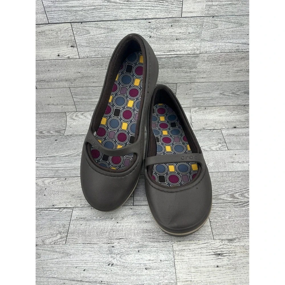 Crocs Mary Jane Flats Dark Brown Women Size 8 Comfort‎ Casual Shoes